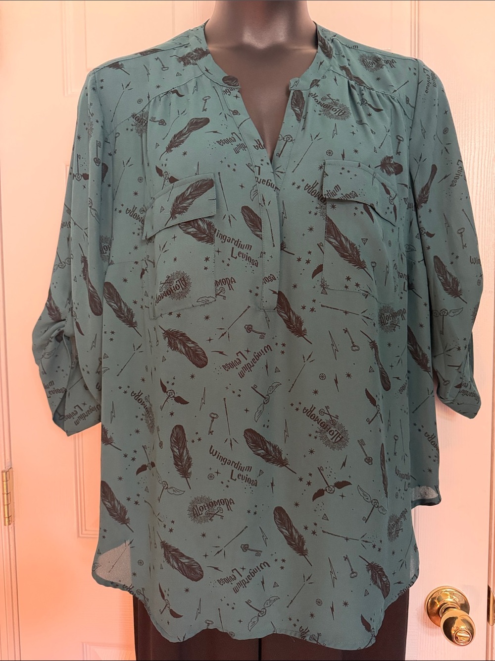 torrid Teal Harry Potter Print Henley Blouse